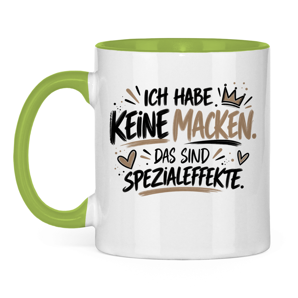 Lustige Tasse „Ich habe keine Macken – das sind Spezialeffekte“ – Spruchtasse