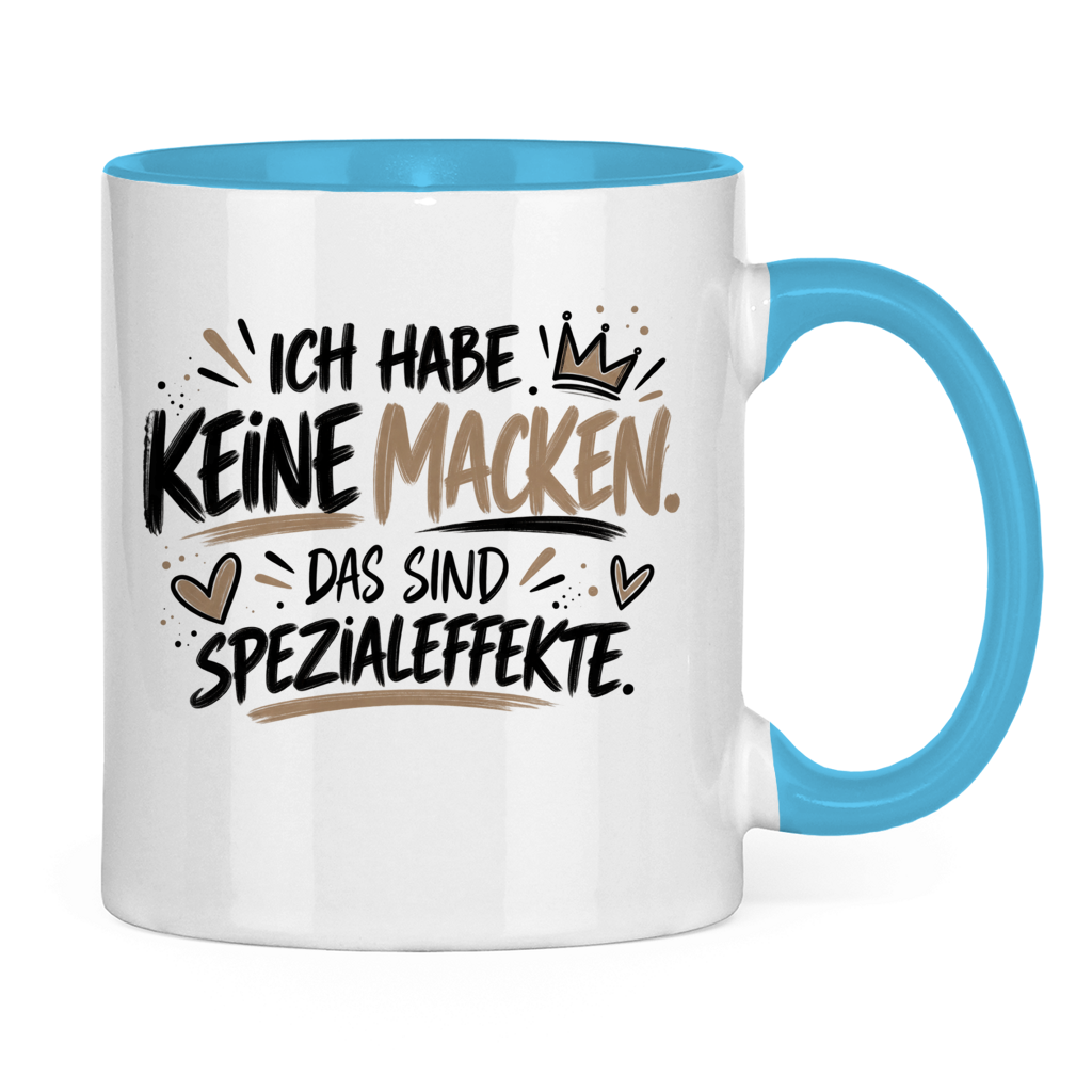 Lustige Tasse „Ich habe keine Macken – das sind Spezialeffekte“ – Spruchtasse
