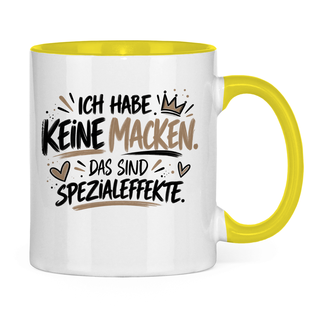 Lustige Tasse „Ich habe keine Macken – das sind Spezialeffekte“ – Spruchtasse