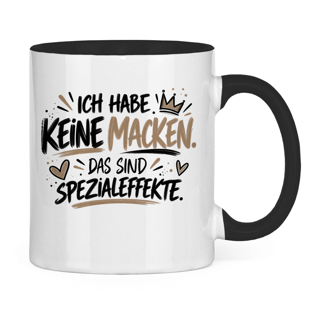 Lustige Tasse „Ich habe keine Macken – das sind Spezialeffekte“ – Spruchtasse