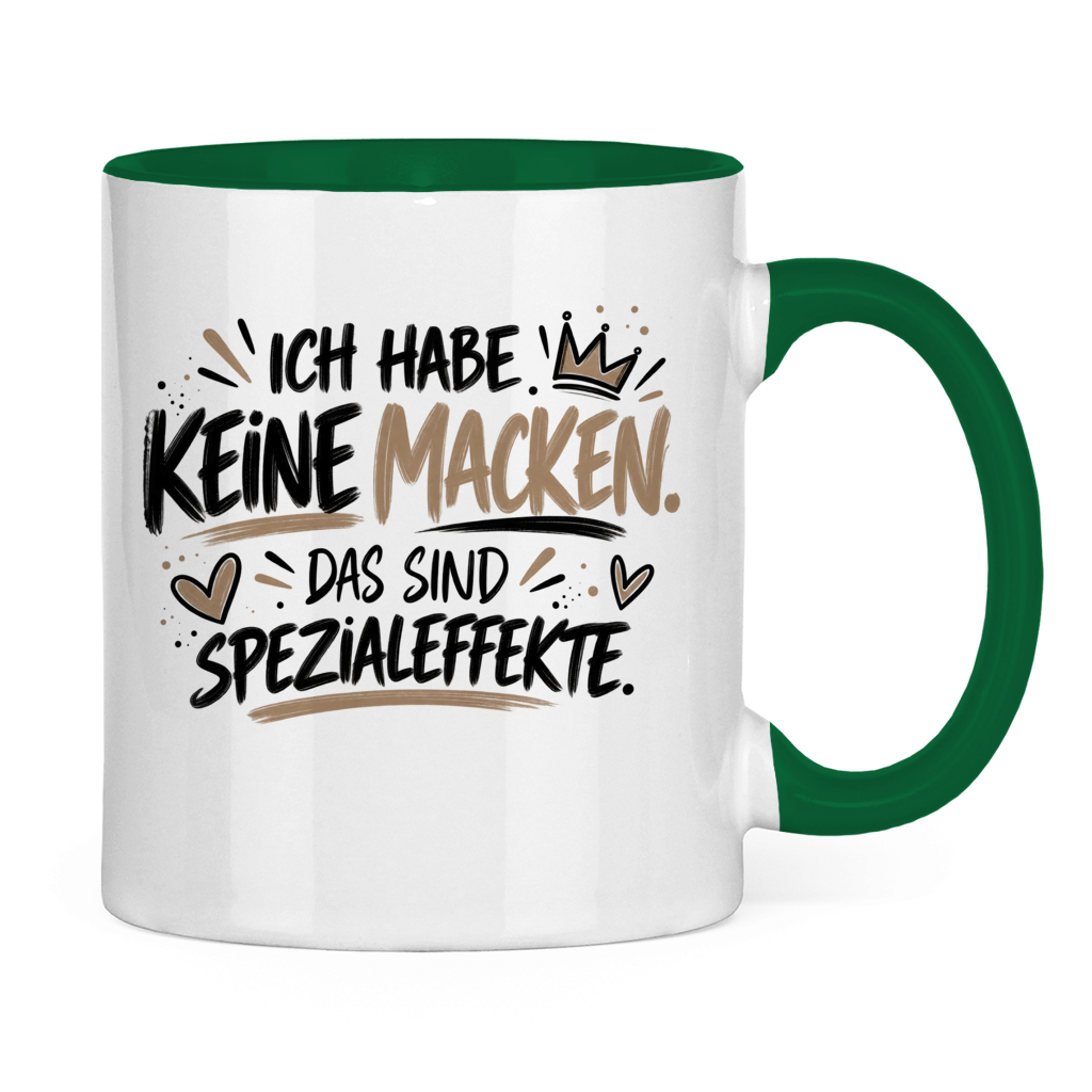 Lustige Tasse „Ich habe keine Macken – das sind Spezialeffekte“ – Spruchtasse