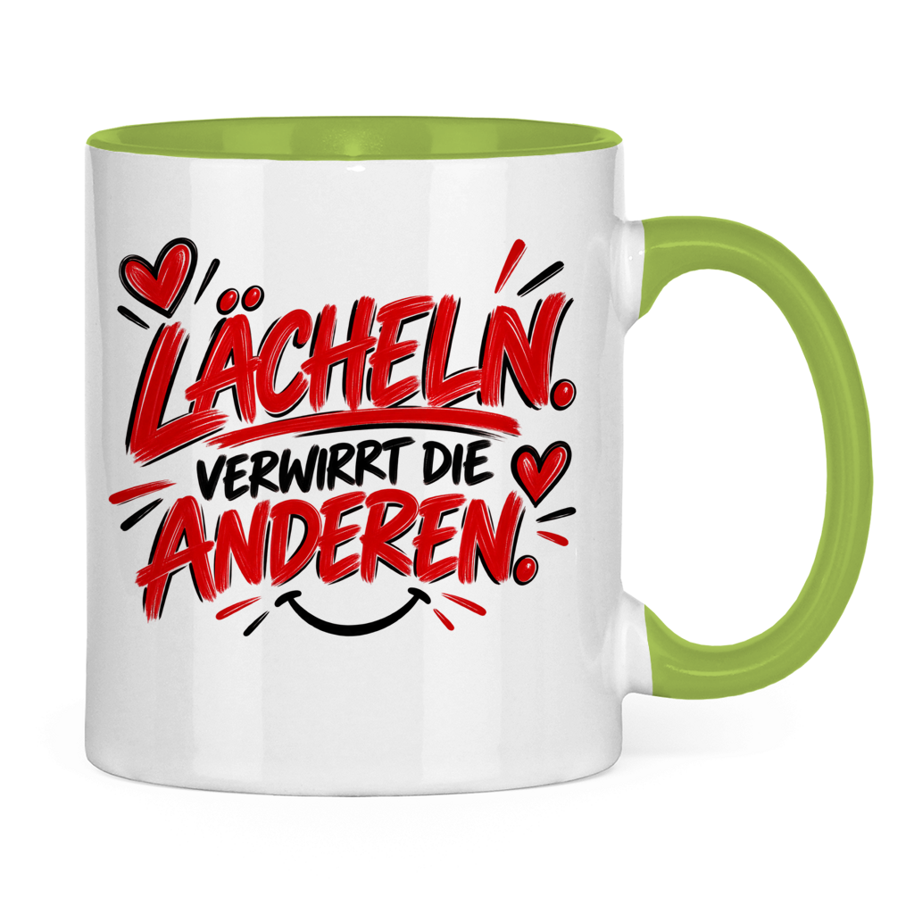 Tasse „Lächeln verwirrt die anderen“ – Lustige Spruchtasse mit Humor