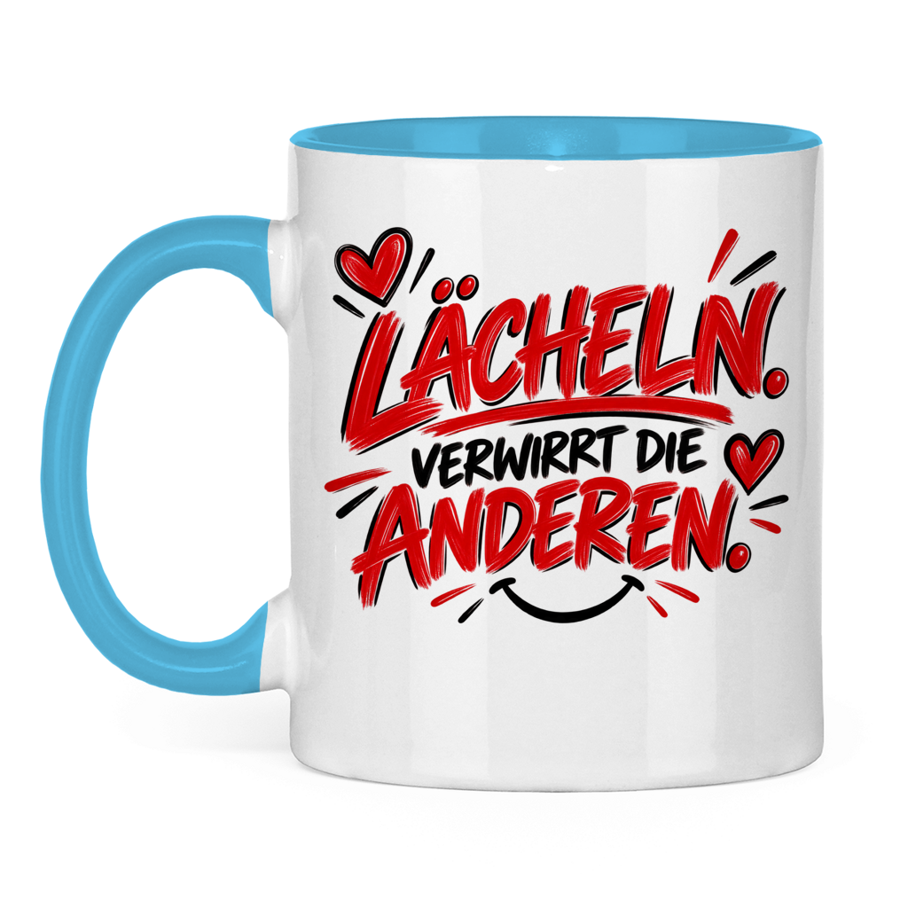 Tasse „Lächeln verwirrt die anderen“ – Lustige Spruchtasse mit Humor