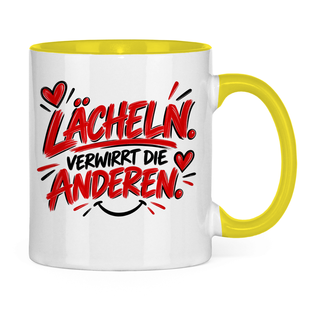 Tasse „Lächeln verwirrt die anderen“ – Lustige Spruchtasse mit Humor