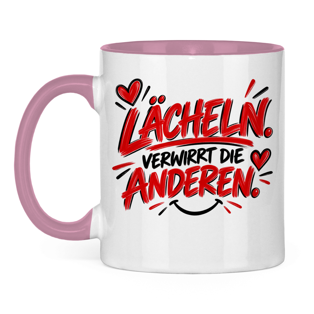 Tasse „Lächeln verwirrt die anderen“ – Lustige Spruchtasse mit Humor