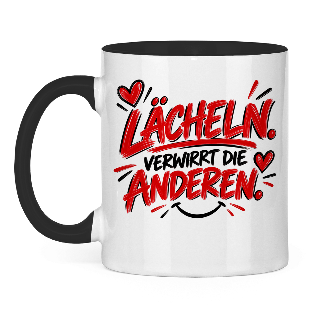 Tasse „Lächeln verwirrt die anderen“ – Lustige Spruchtasse mit Humor