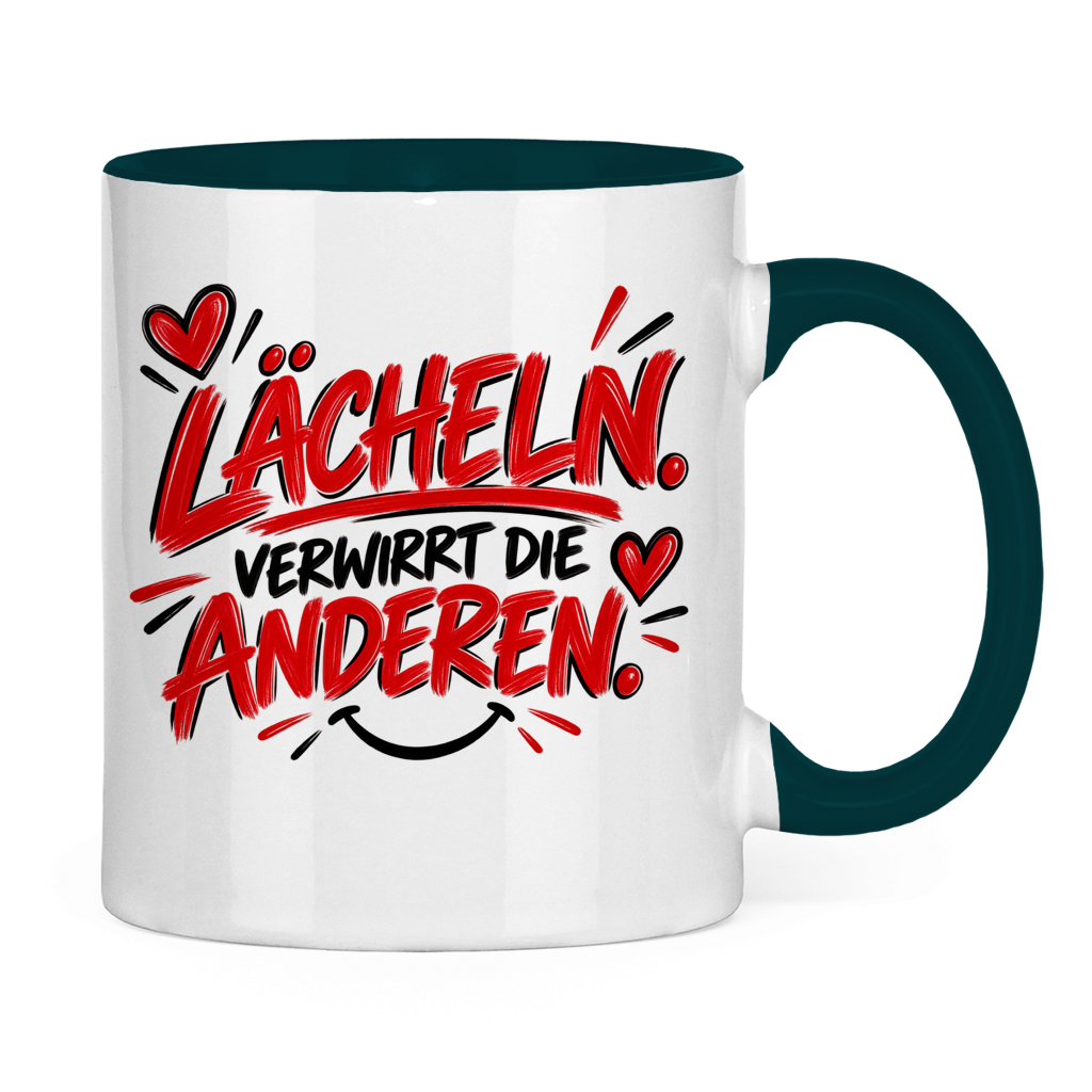 Tasse „Lächeln verwirrt die anderen“ – Lustige Spruchtasse mit Humor