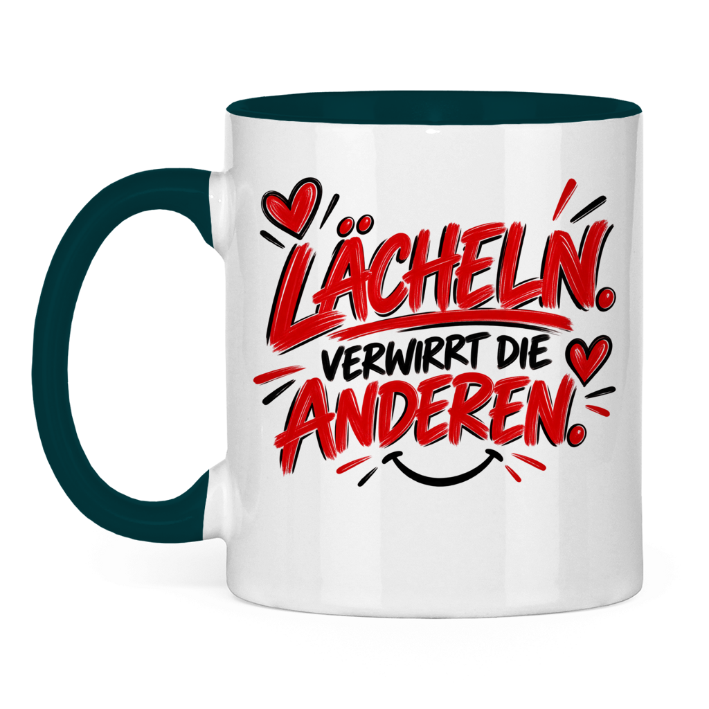 Tasse „Lächeln verwirrt die anderen“ – Lustige Spruchtasse mit Humor