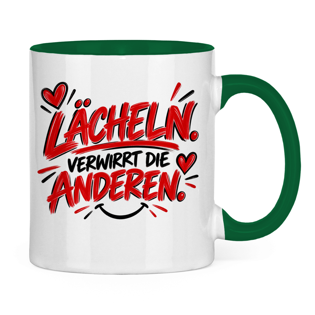 Tasse „Lächeln verwirrt die anderen“ – Lustige Spruchtasse mit Humor