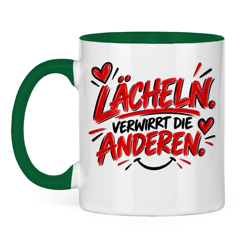 Tasse „Lächeln verwirrt die anderen“ – Lustige Spruchtasse mit Humor