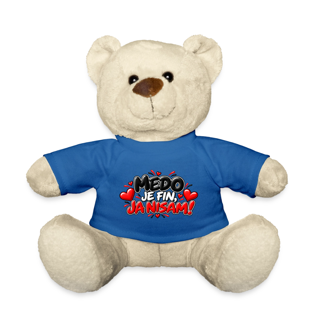 MEDO JE FIN, JA NISAM 😈🧸 – Lustiger Kuschelteddy 20 cm mit Balkan-Spruch | Geschenkidee - Königsblau