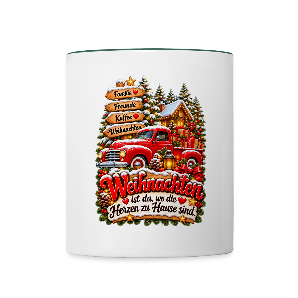 Weihnachtstasse 🎄 Weihnachten ist da, wo die Herzen zu Hause sind – 325 ml - Weiß/Dunkelgrün