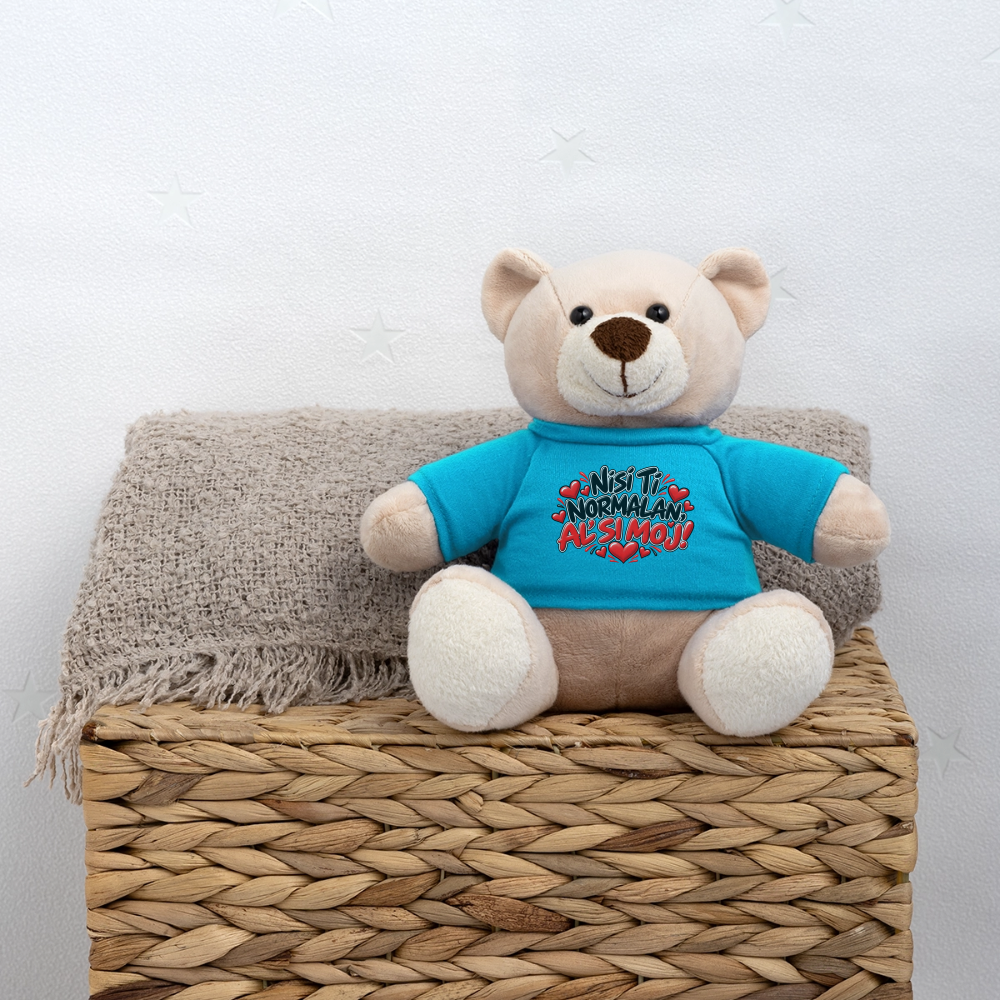 Kuschelteddy mit „Nisi ti normalan al si moj“ Design – Süßer Liebesbär mit T-Shirt - Atollblau