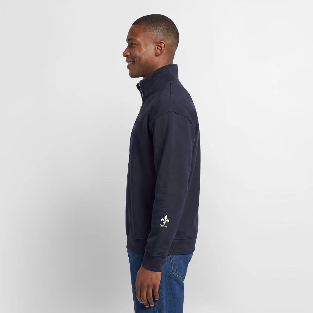 BOSNA Premium Organic Half-Zip Sweatshirt – SPREAD | Lilie auf Brust & Ärmeln - Navy