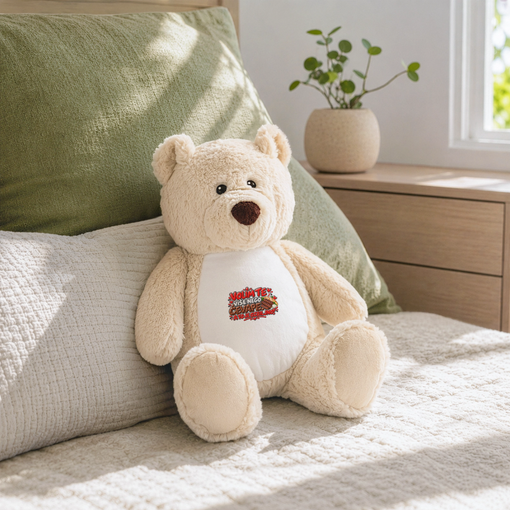 VOLIM TE VIŠE NEGO ĆEVAPE ❤️🧸 – Großer Kuschelteddy 32 cm - Weiß/Mittelbraun