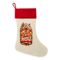 Leinen Weihnachtsstrumpf – Weihnachten ist Familienzeit | Nostalgisches Weihnachtsmotiv | Zum Befüllen - Natur/Rot 