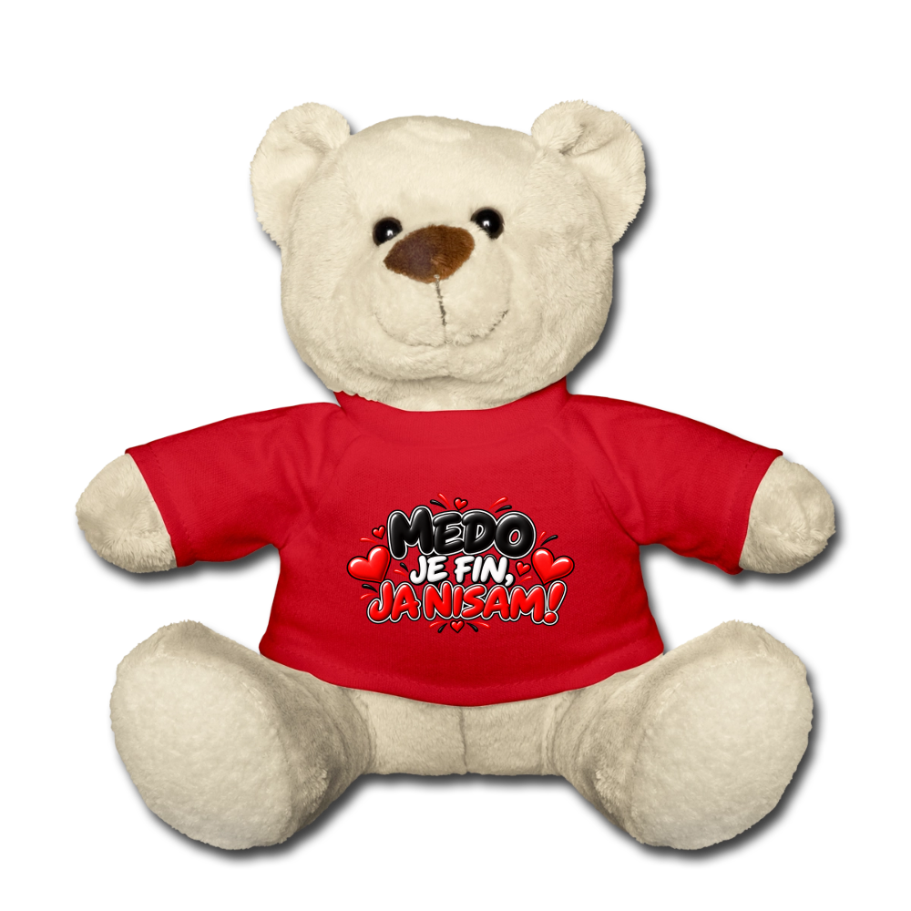 MEDO JE FIN, JA NISAM 😈🧸 – Lustiger Kuschelteddy 20 cm mit Balkan-Spruch | Geschenkidee - Rot