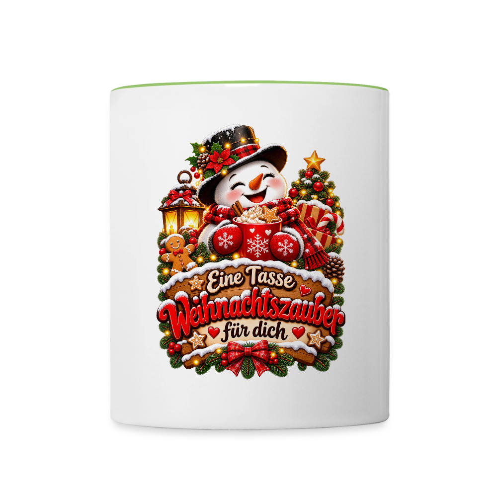 Weihnachtstasse ☃️ Eine Tasse Weihnachtszauber für dich – Schneemann Kaffeetasse 325 ml - Weiß/Geckogrün