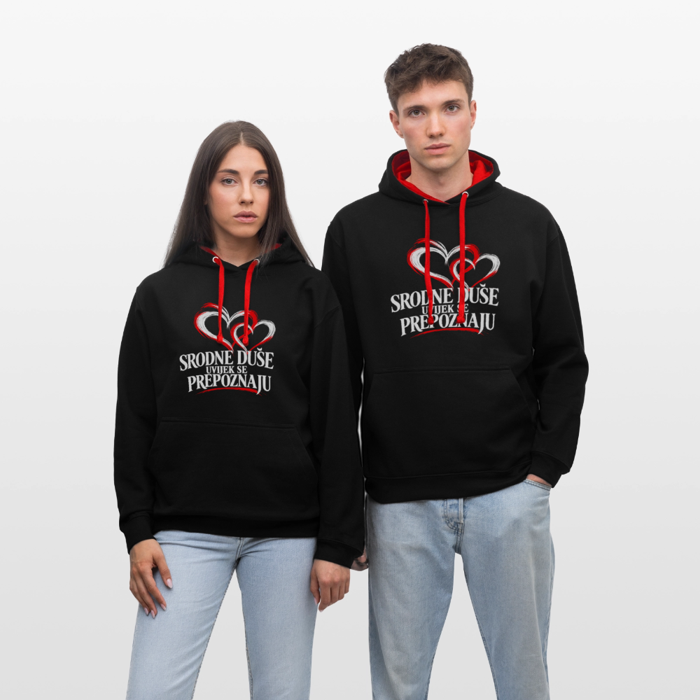 Kontrast-Hoodie - Srodne duse uvijek se prepoznaju - Schwarz/Rot