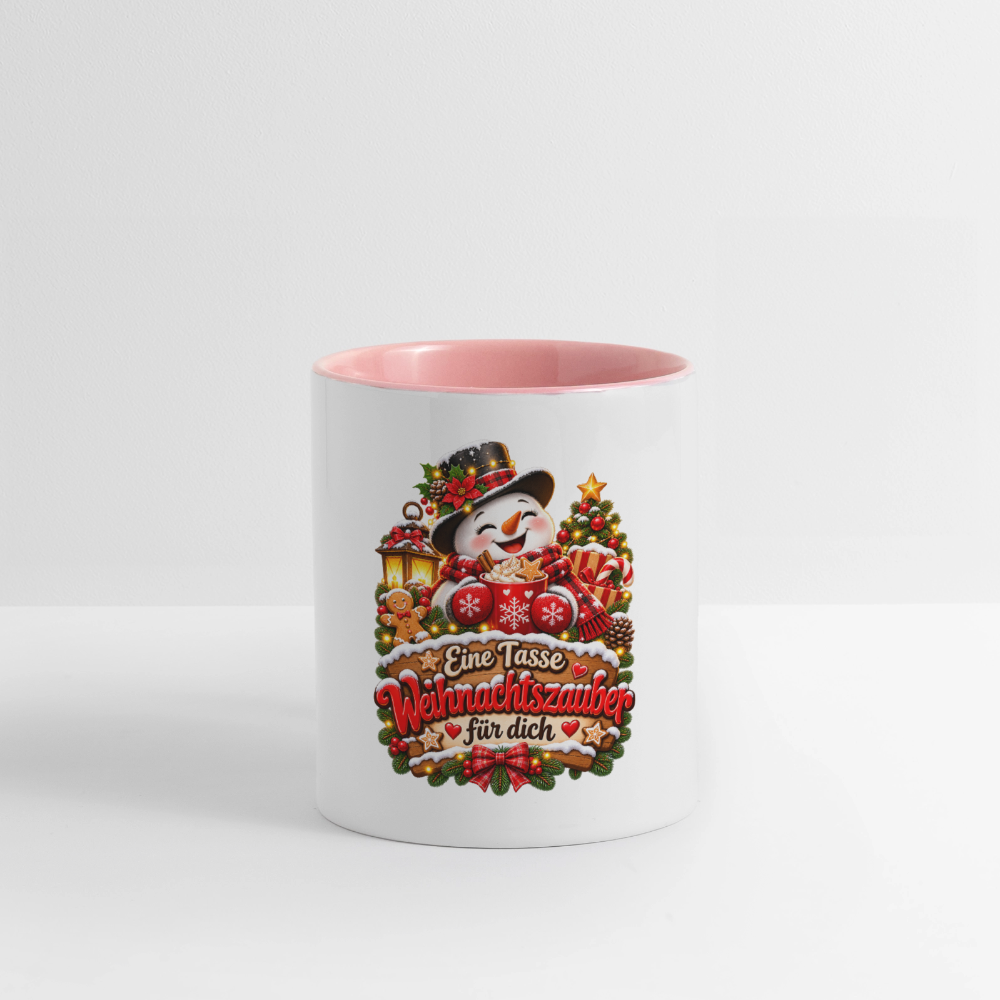 Weihnachtstasse ☃️ Eine Tasse Weihnachtszauber für dich – Schneemann Kaffeetasse 325 ml - Weiß/Pink