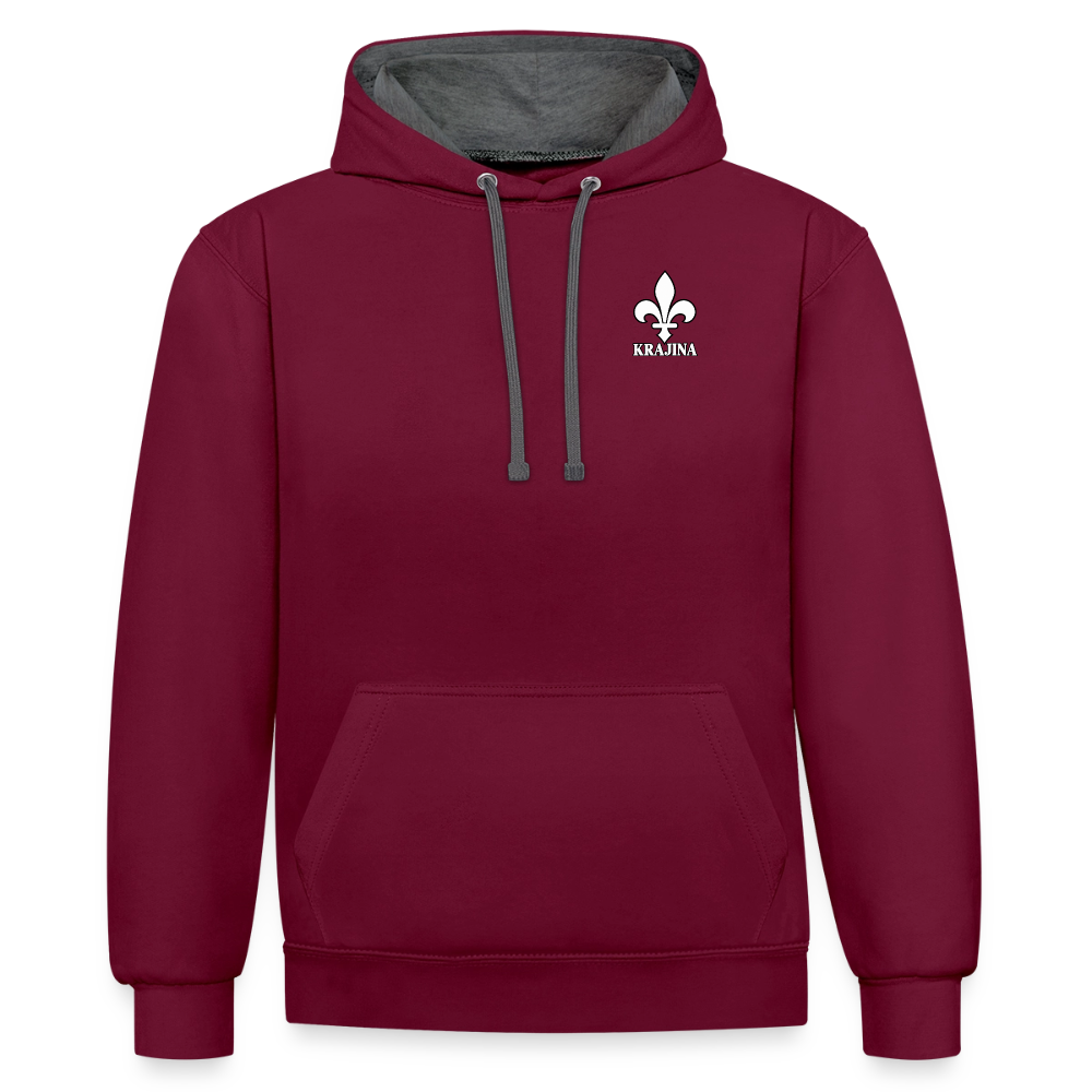 AWDis Just Hoods Kontrast-Hoodie Unisex – KRAJINA mit bosnischer Lilie | Brustprint - Weinrot/Anthrazit