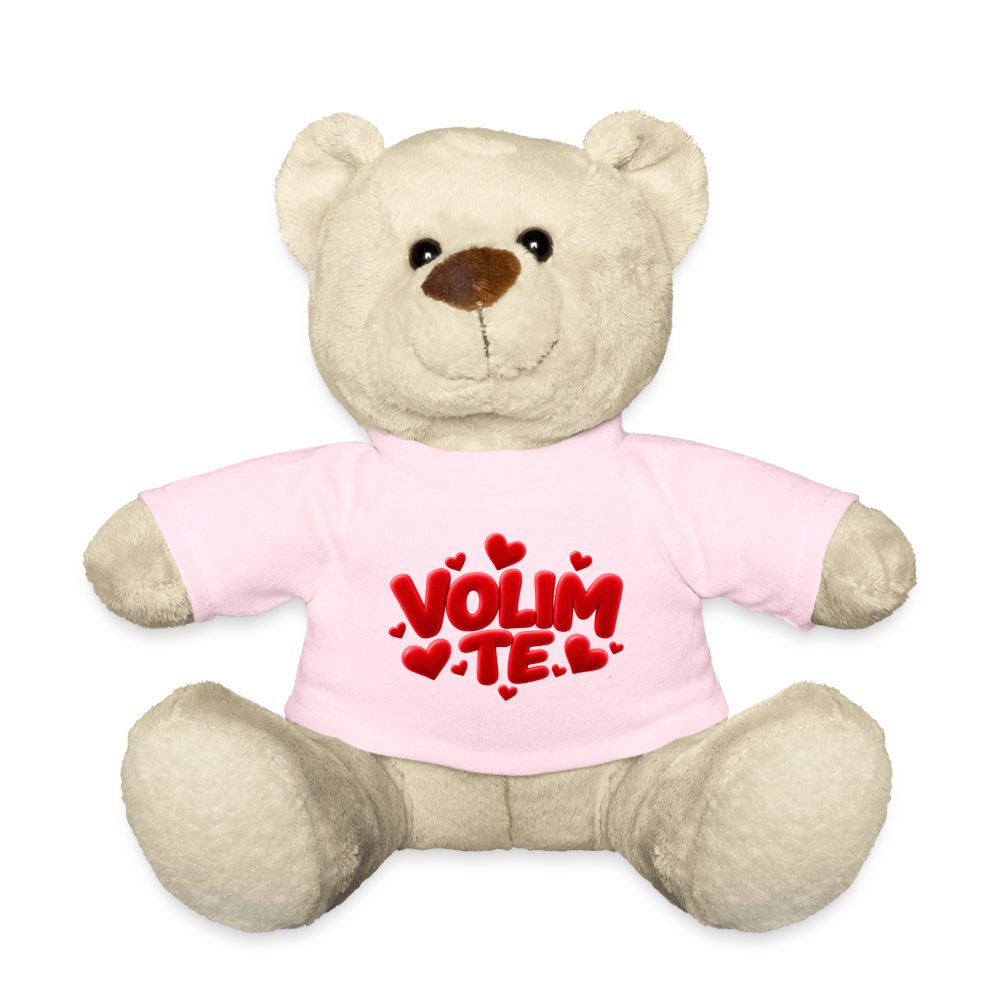 Kuschelteddy mit „VOLIM TE“ Design – Süßer Liebesbär mit T-Shirt - Hellrosa