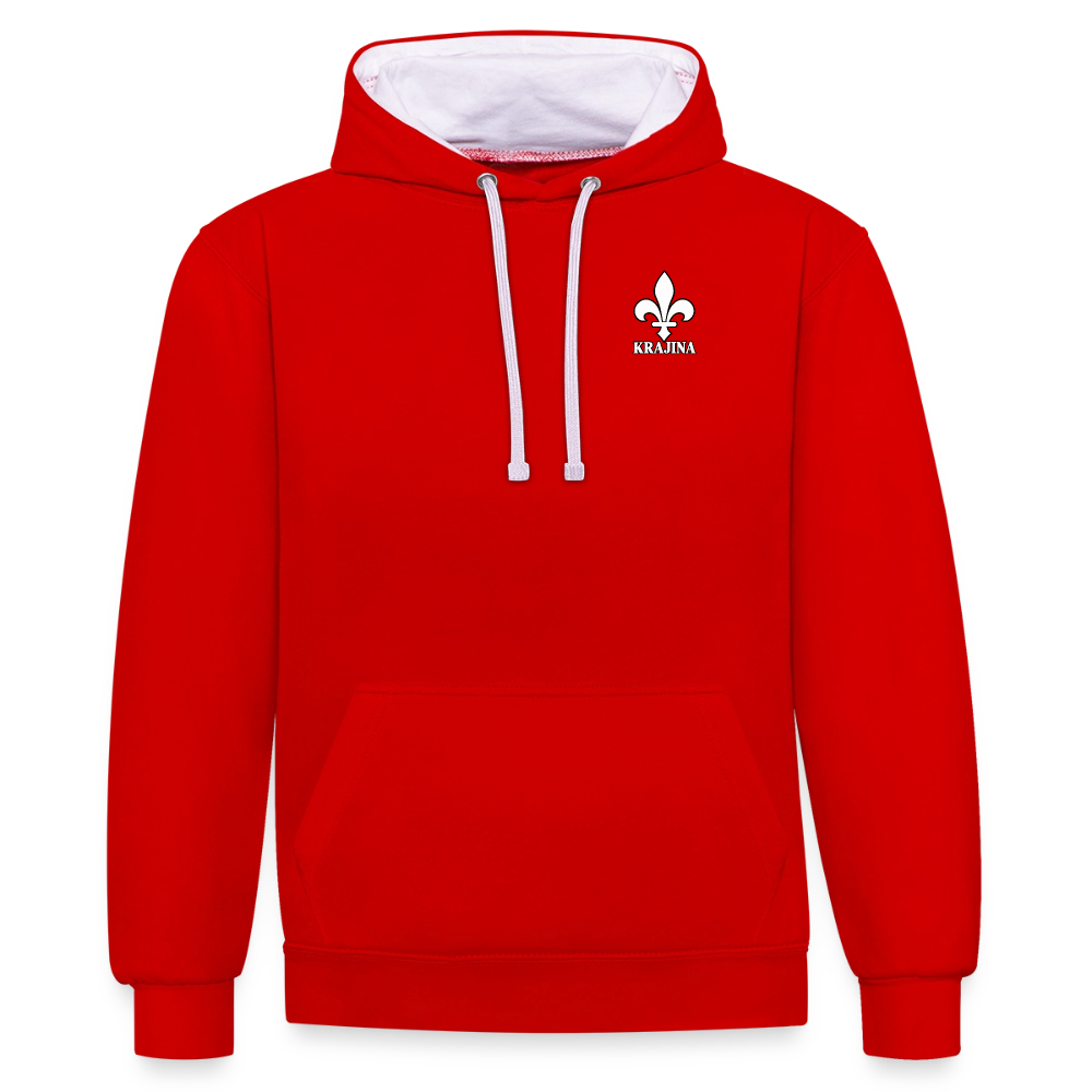 AWDis Just Hoods Kontrast-Hoodie Unisex – KRAJINA mit bosnischen Lilien | Brust- & Schulterprint - Rot/Weiß