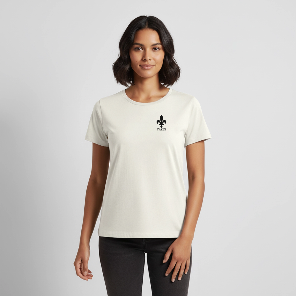 CAZIN Premium T-Shirt Frauen – Bosnische Lilie | Brust- & Rückenprint - Naturweiß