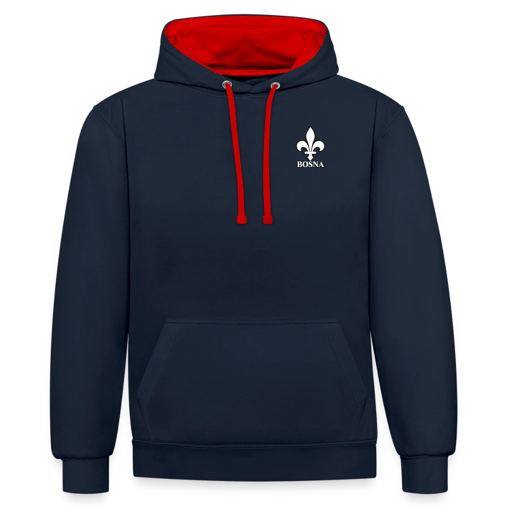BOSNA Hoodie mit Lilie – AWDis Just Hoods Kontrast-Hoodie mit Ärmelprints - Navy/Rot