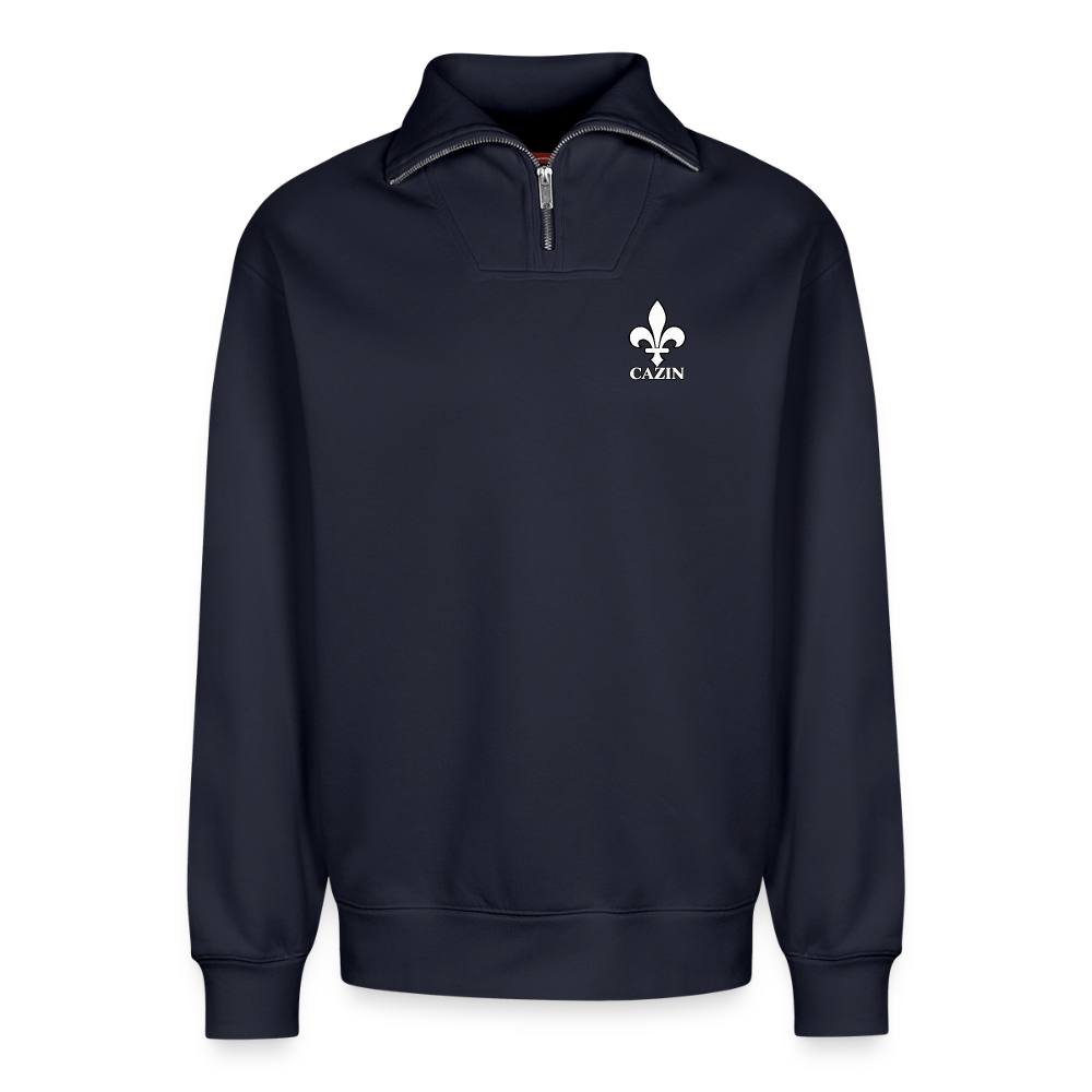 CAZIN Premium Half-Zip Hoodie – Bosnische Lilie auf Brust & Ärmeln | SPREAD - Navy
