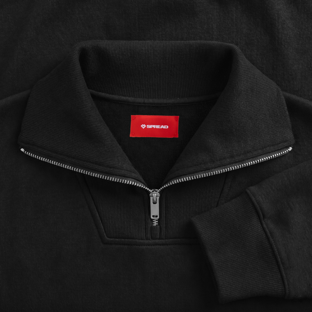 BOSNA Premium Organic Half-Zip Sweatshirt – SPREAD | Lilie auf Brust & Ärmeln - Schwarz