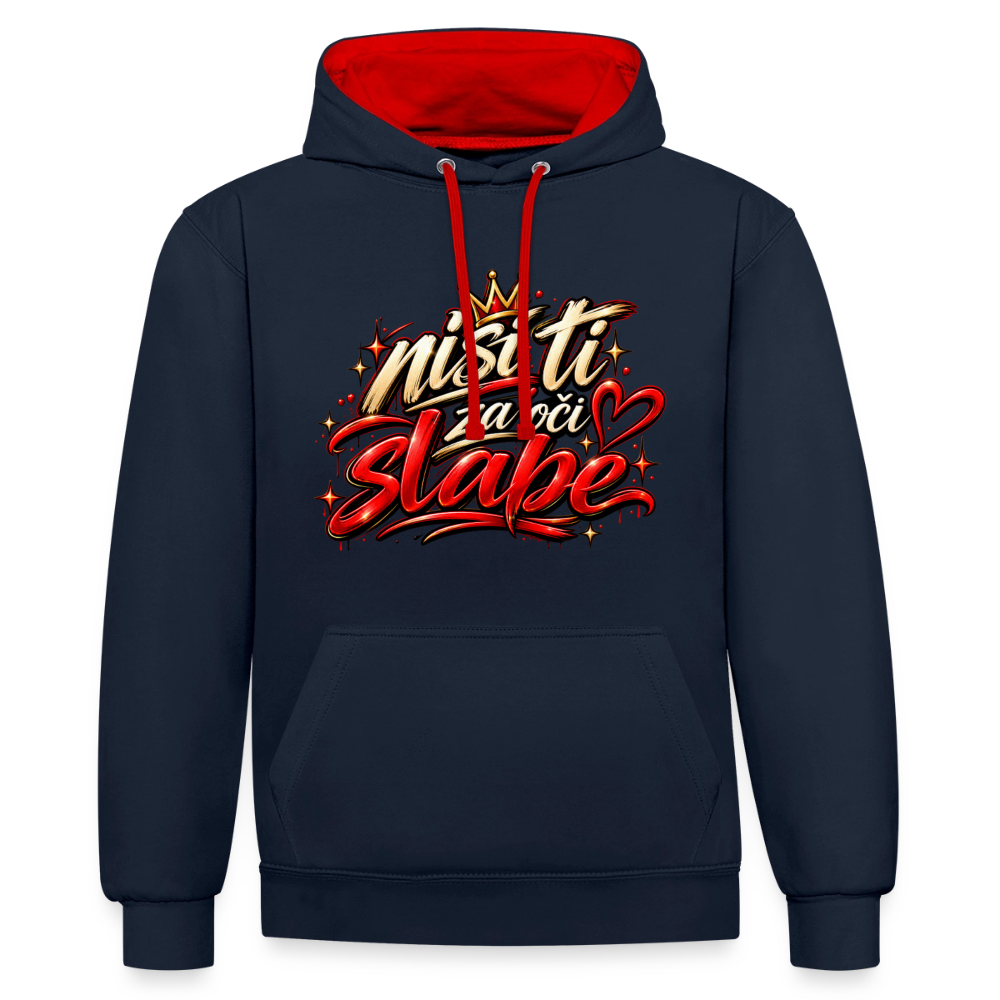 Kontrast-Hoodie - Nisi ti za oci slabe - Navy/Rot