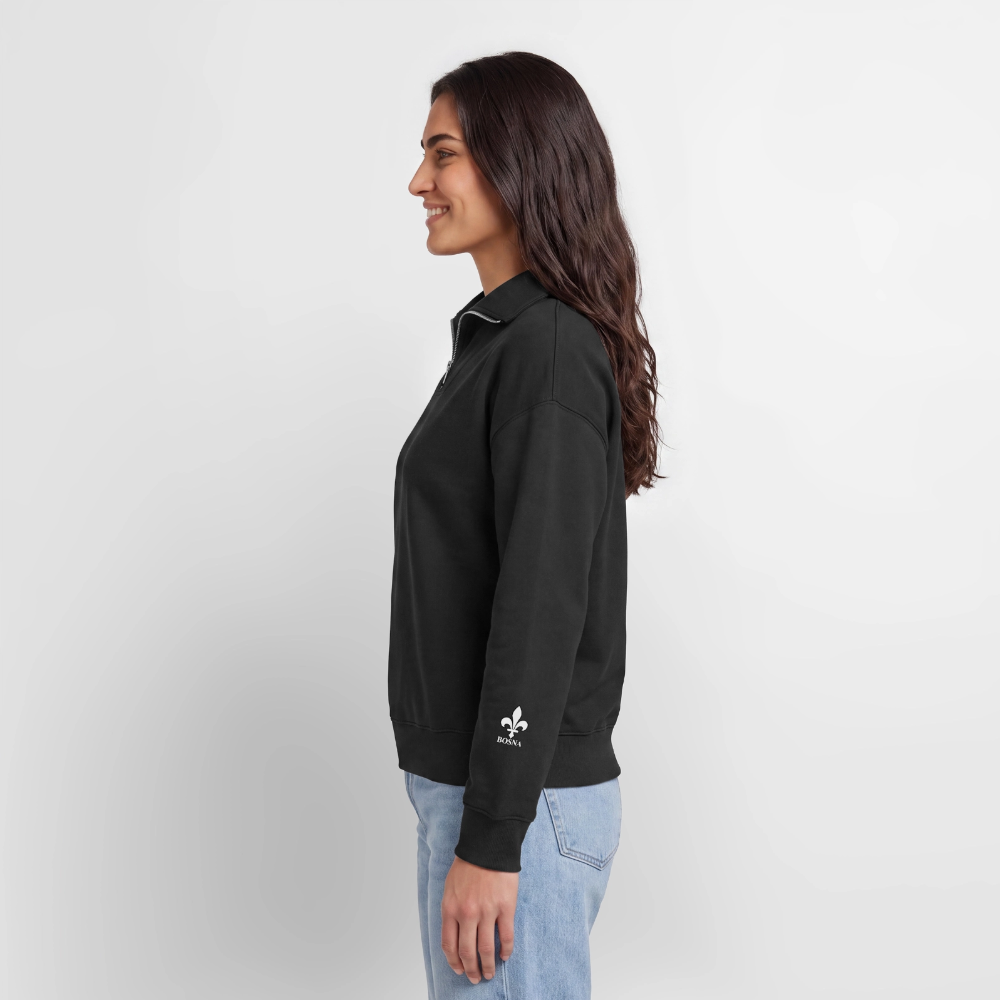 BOSNA Premium Organic Half-Zip Sweatshirt – SPREAD | Lilie auf Brust & Ärmeln - Schwarz