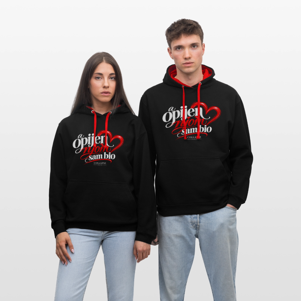 Kontrast-Hoodie - Opijen njom sam bio - Schwarz/Rot