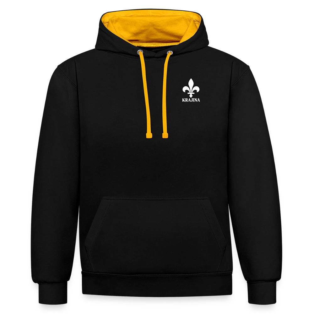 AWDis Just Hoods Kontrast-Hoodie Unisex – KRAJINA mit bosnischen Lilien | Brust- & Schulterprint - Schwarz/Gold