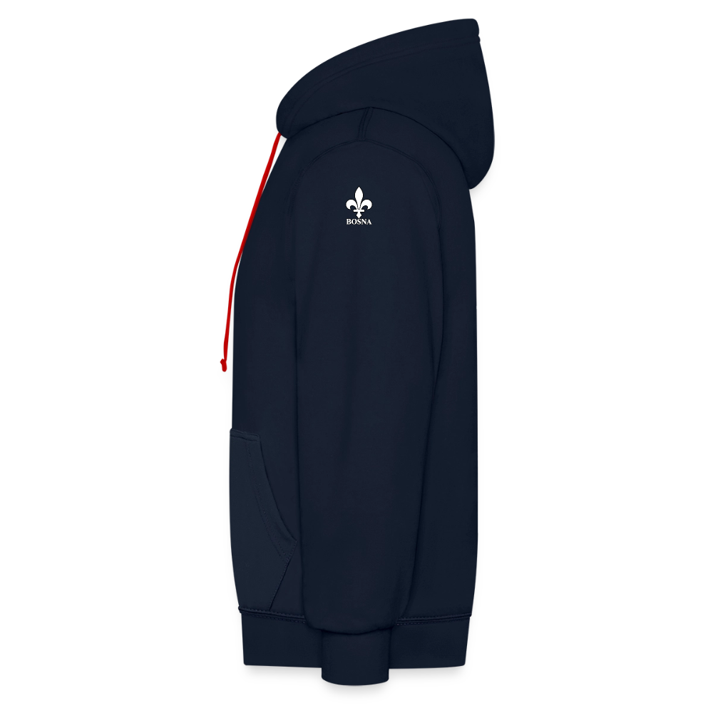 BOSNA Hoodie mit Lilie – AWDis Just Hoods Kontrast-Hoodie mit Ärmelprints - Navy/Rot