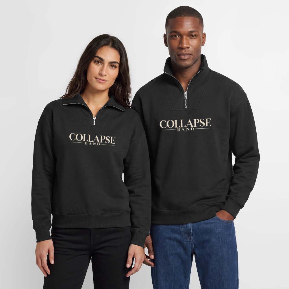 Relaxed Unisex Organic Half Zip Sweatshirt – Collapse band clasic - Schwarz