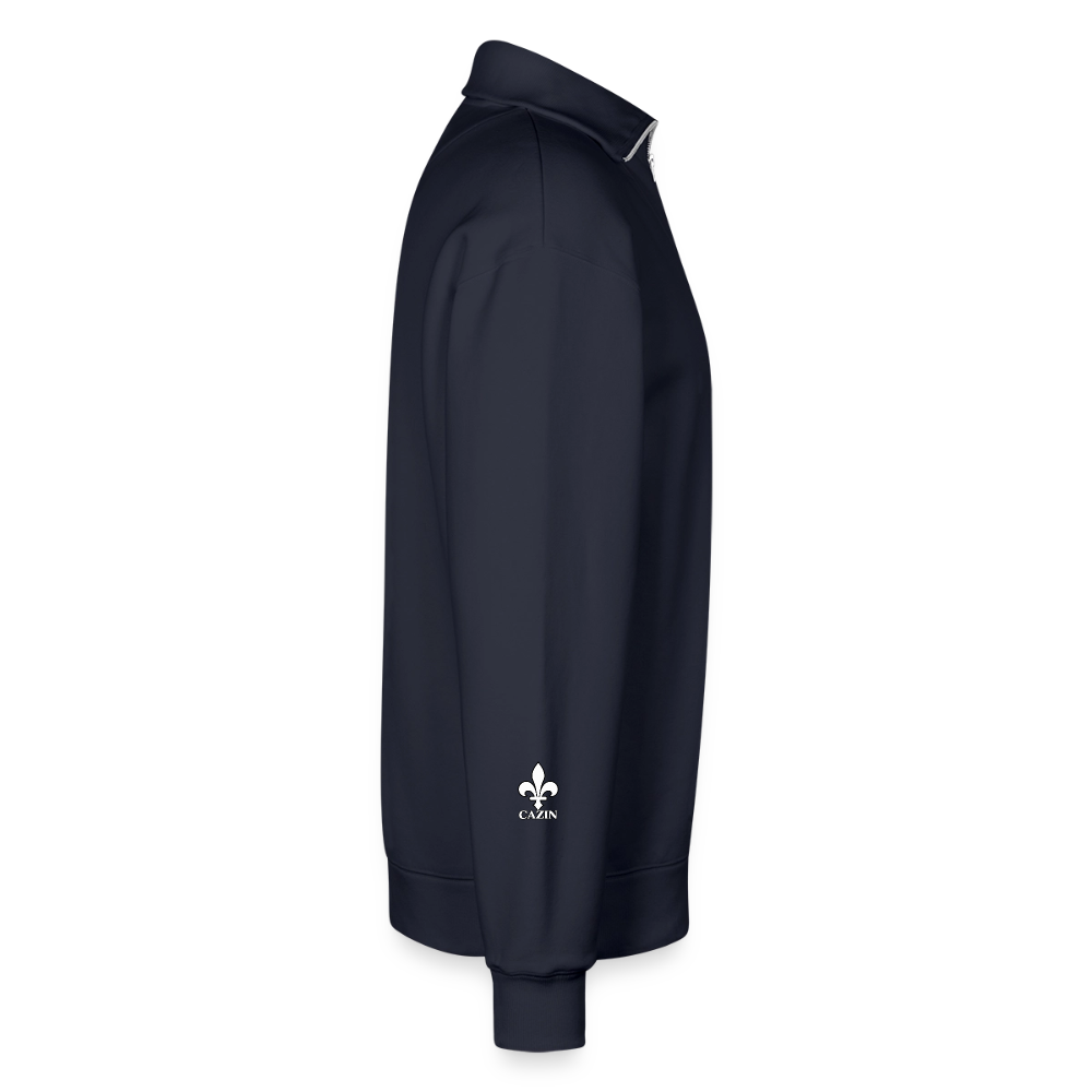 CAZIN Premium Half-Zip Hoodie – Bosnische Lilie auf Brust & Ärmeln | SPREAD - Navy