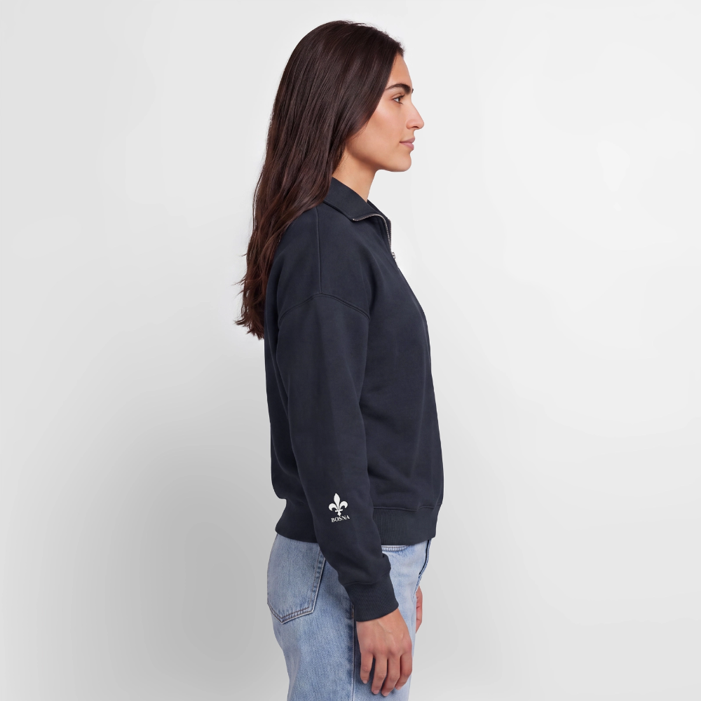 BOSNA Premium Organic Half-Zip Sweatshirt – SPREAD | Lilie auf Brust & Ärmeln - Navy