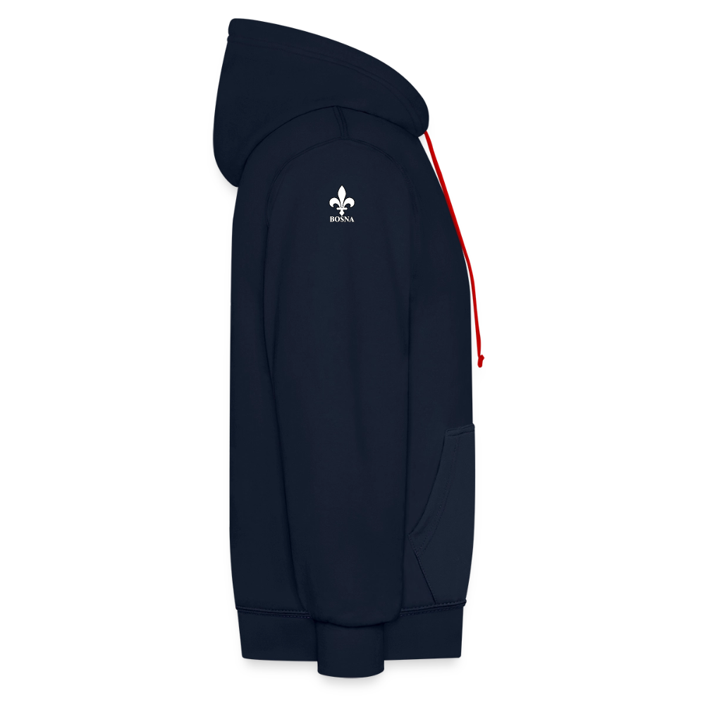 BOSNA Hoodie mit Lilie – AWDis Just Hoods Kontrast-Hoodie mit Ärmelprints - Navy/Rot