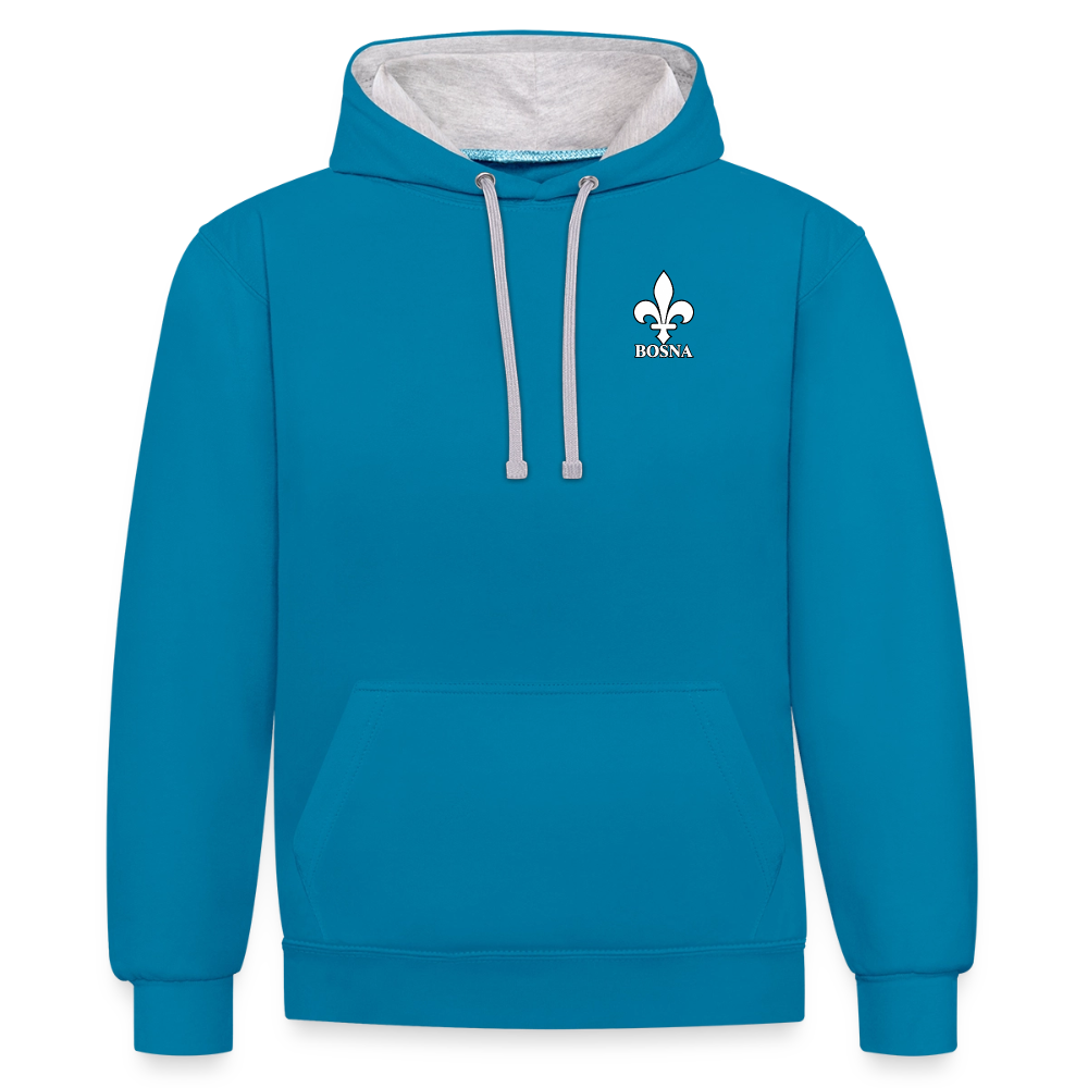 BOSNA Hoodie mit Lilie – AWDis Just Hoods Kontrast-Hoodie mit Ärmelprints - Pfauenblau/Grau meliert