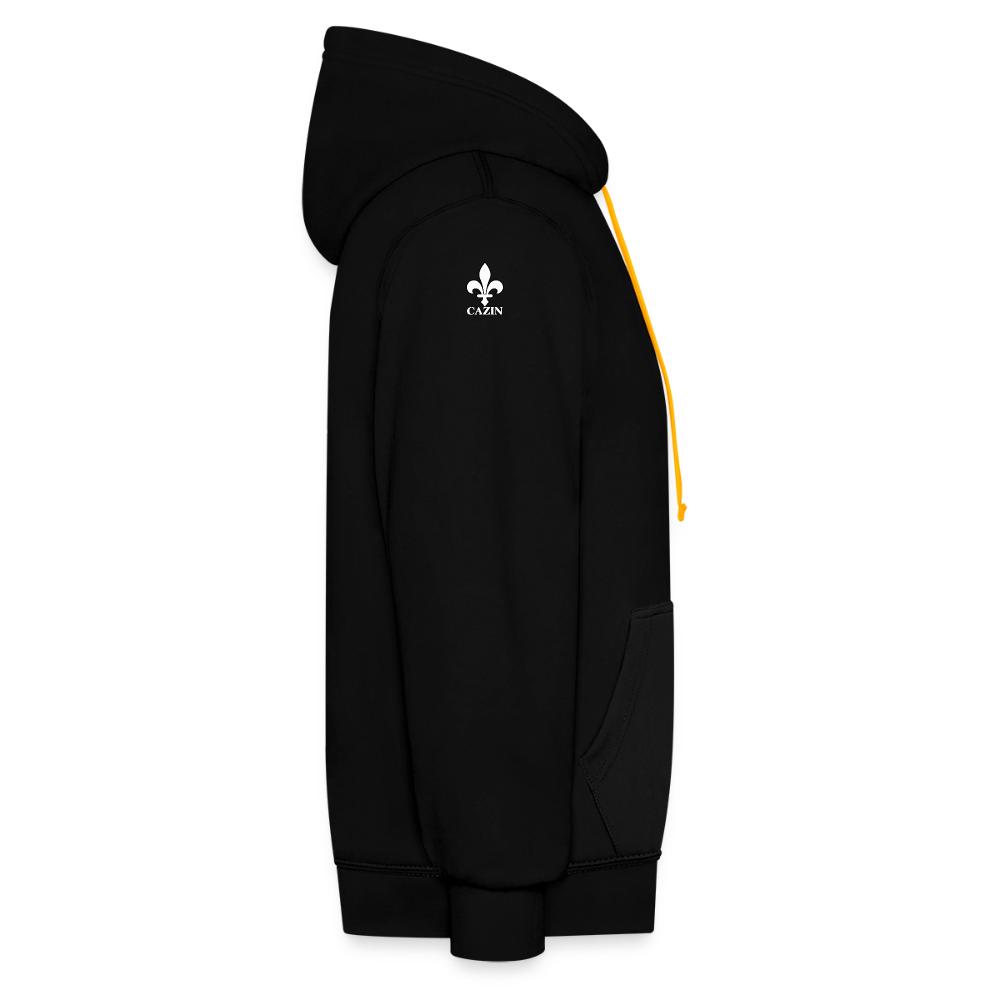 AWDis Just Hoods Kontrast-Hoodie Unisex – CAZIN mit bosnischen Lilien | Brust- & Schulterprint - Schwarz/Gold