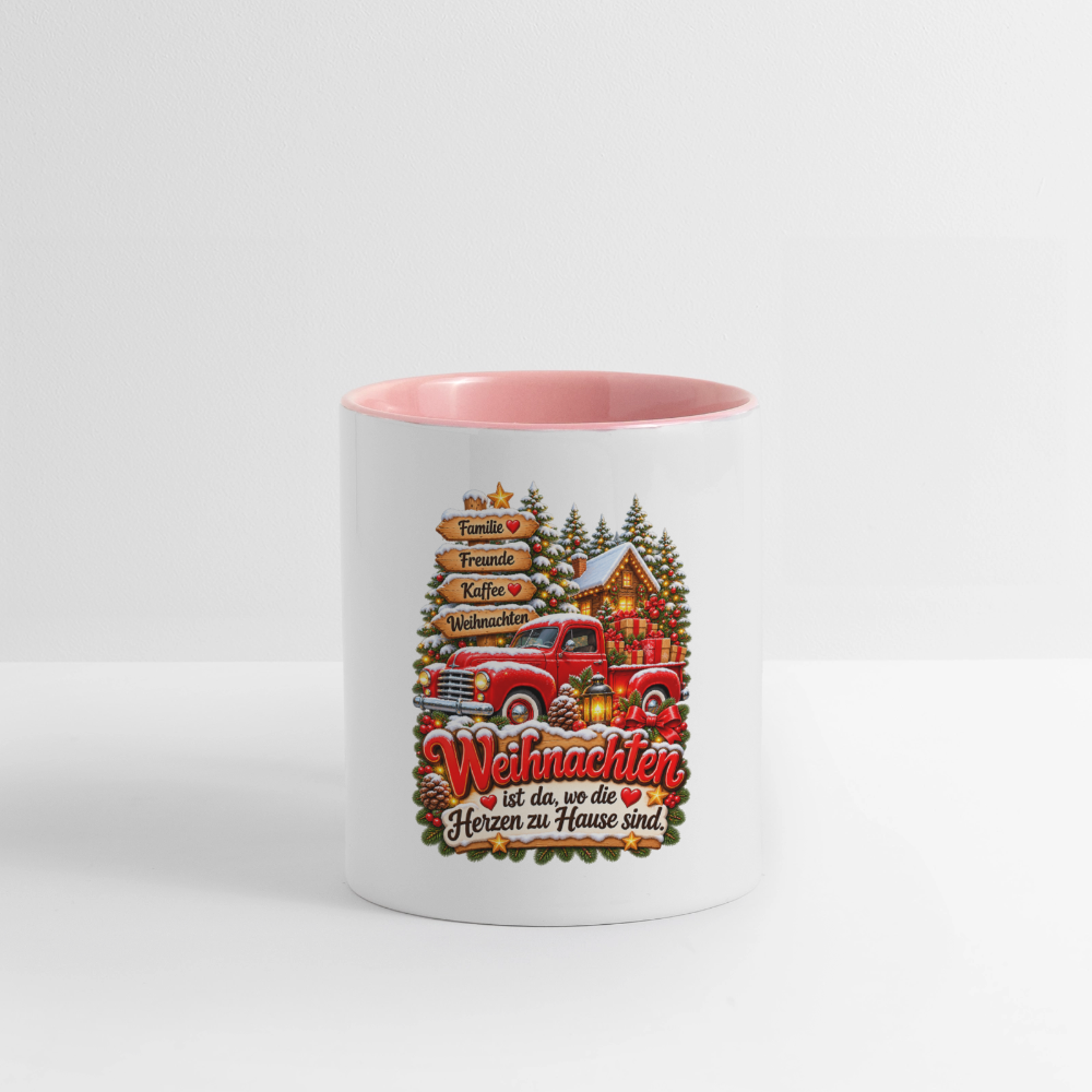 Weihnachtstasse 🎄 Weihnachten ist da, wo die Herzen zu Hause sind – 325 ml - Weiß/Pink