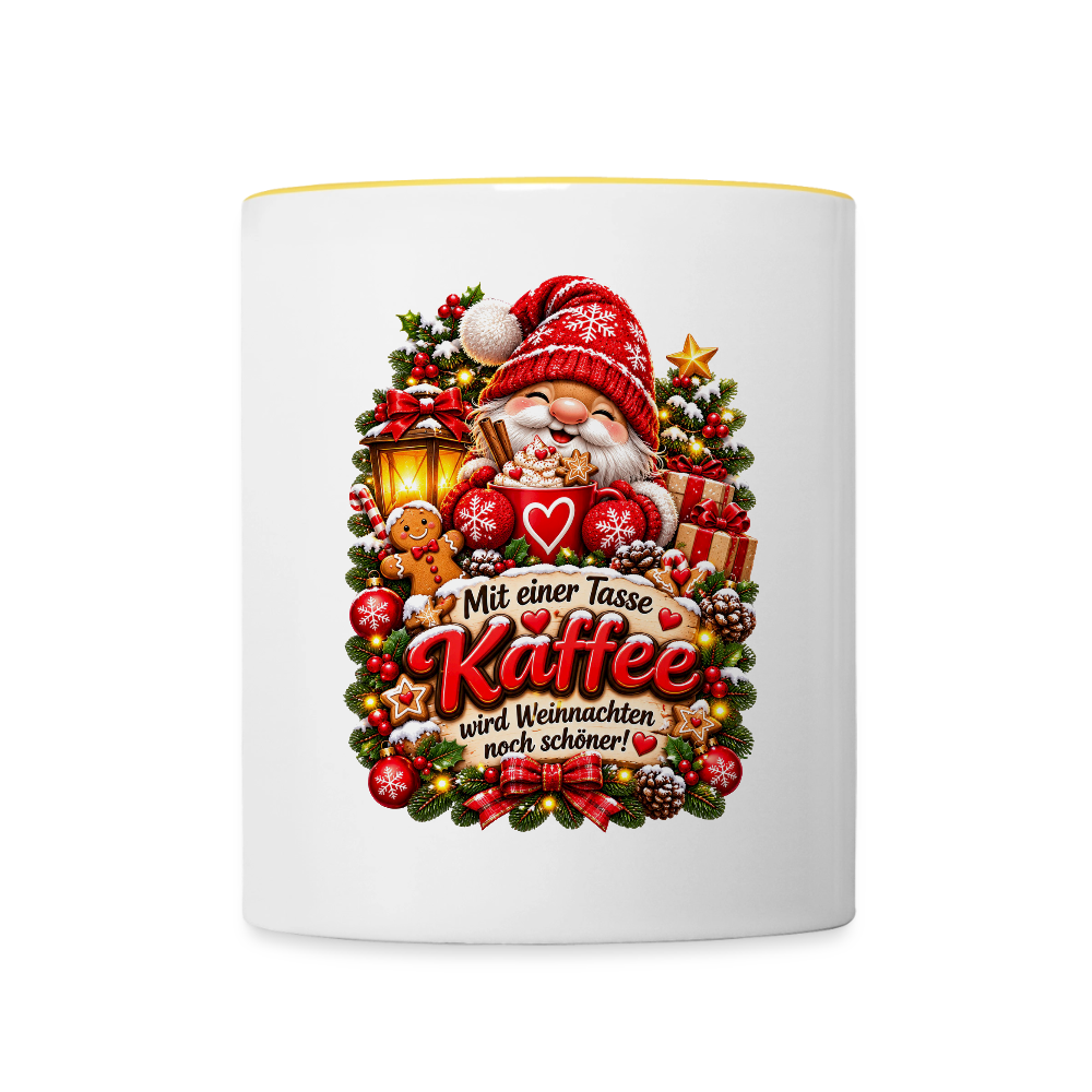 Weihnachtstasse 🎄 Mit einer Tasse Kaffee wird Weihnachten noch schöner – 325 ml - Weiß/Gelb