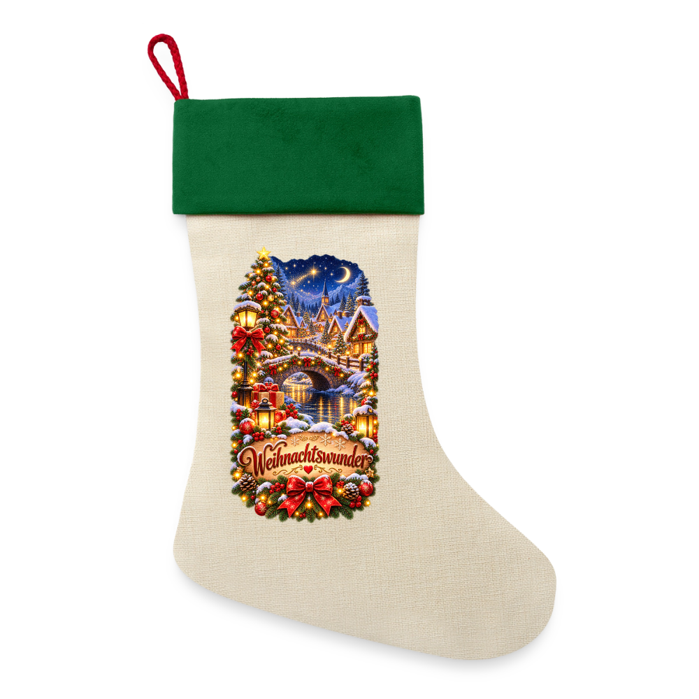 Leinen Weihnachtsstrumpf – Weihnachtswunder | Magische Winternacht | Zum Befüllen - Natur/Grün