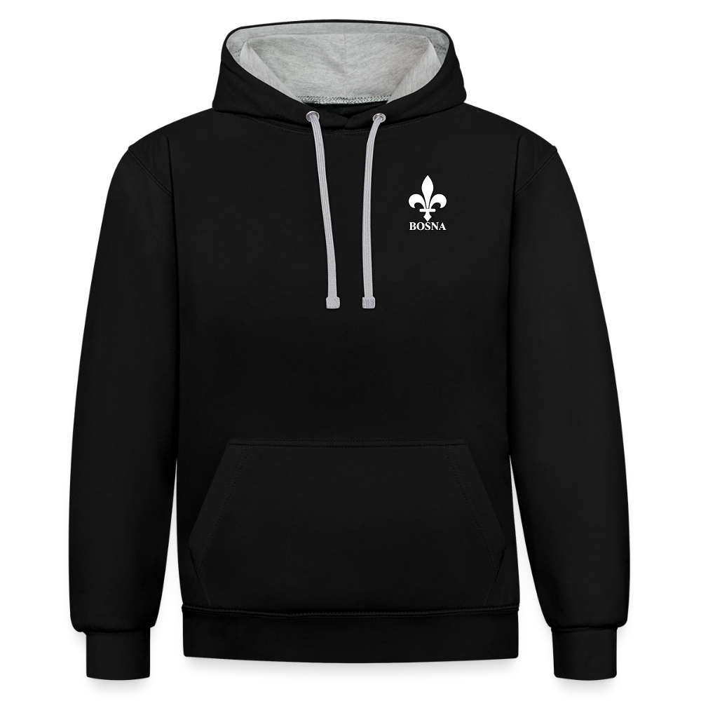 BOSNA Hoodie mit Lilie – AWDis Just Hoods Kontrast-Hoodie mit Ärmelprints - Schwarz/Grau meliert
