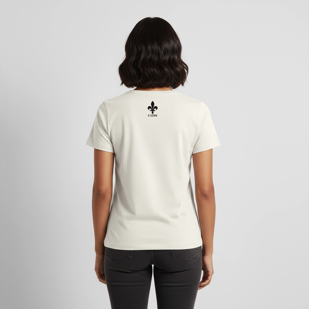 CAZIN Premium T-Shirt Frauen – Bosnische Lilie | Brust- & Rückenprint - Naturweiß
