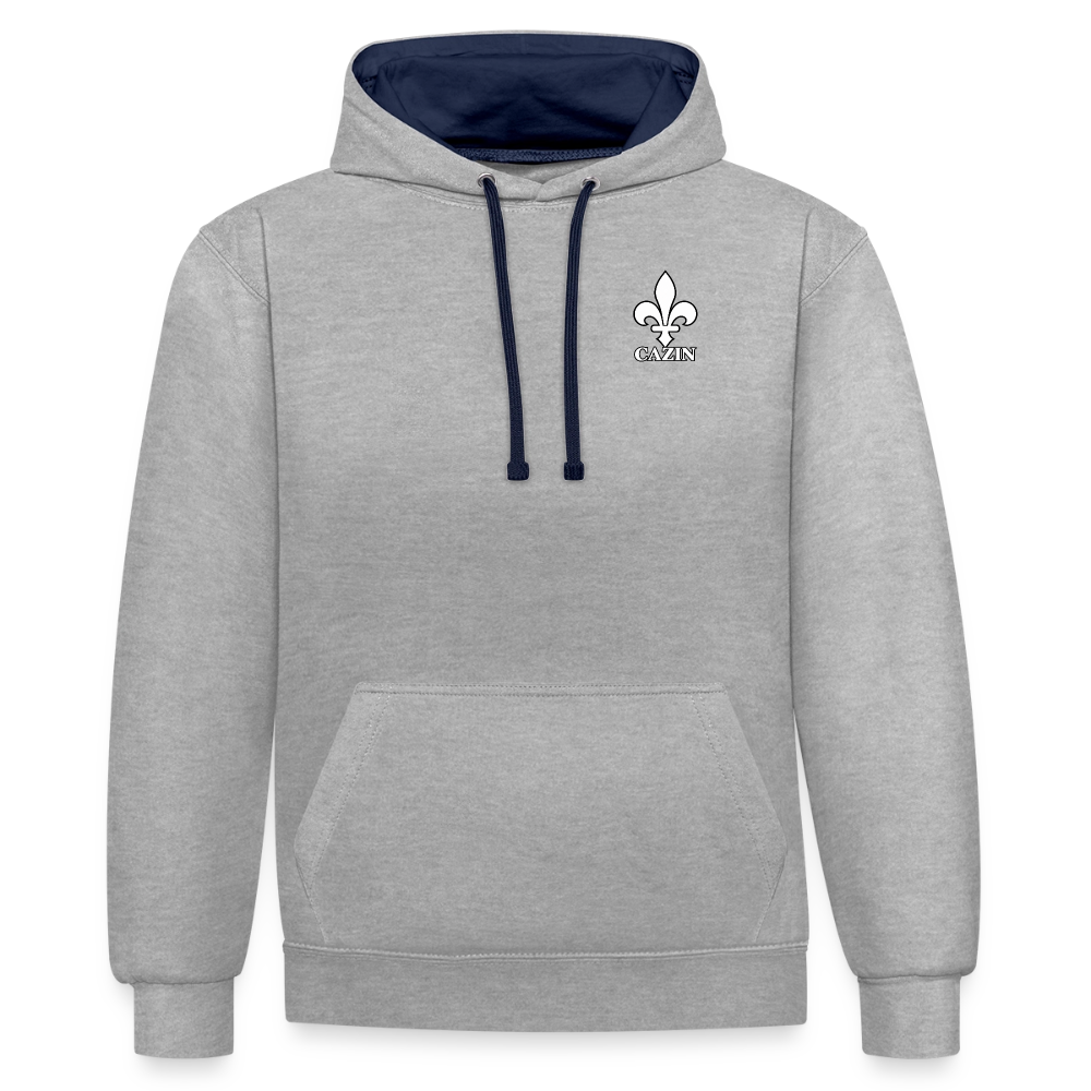 AWDis Just Hoods Kontrast-Hoodie Unisex – CAZIN mit bosnischer Lilie | Brustprint - Grau meliert/Navy