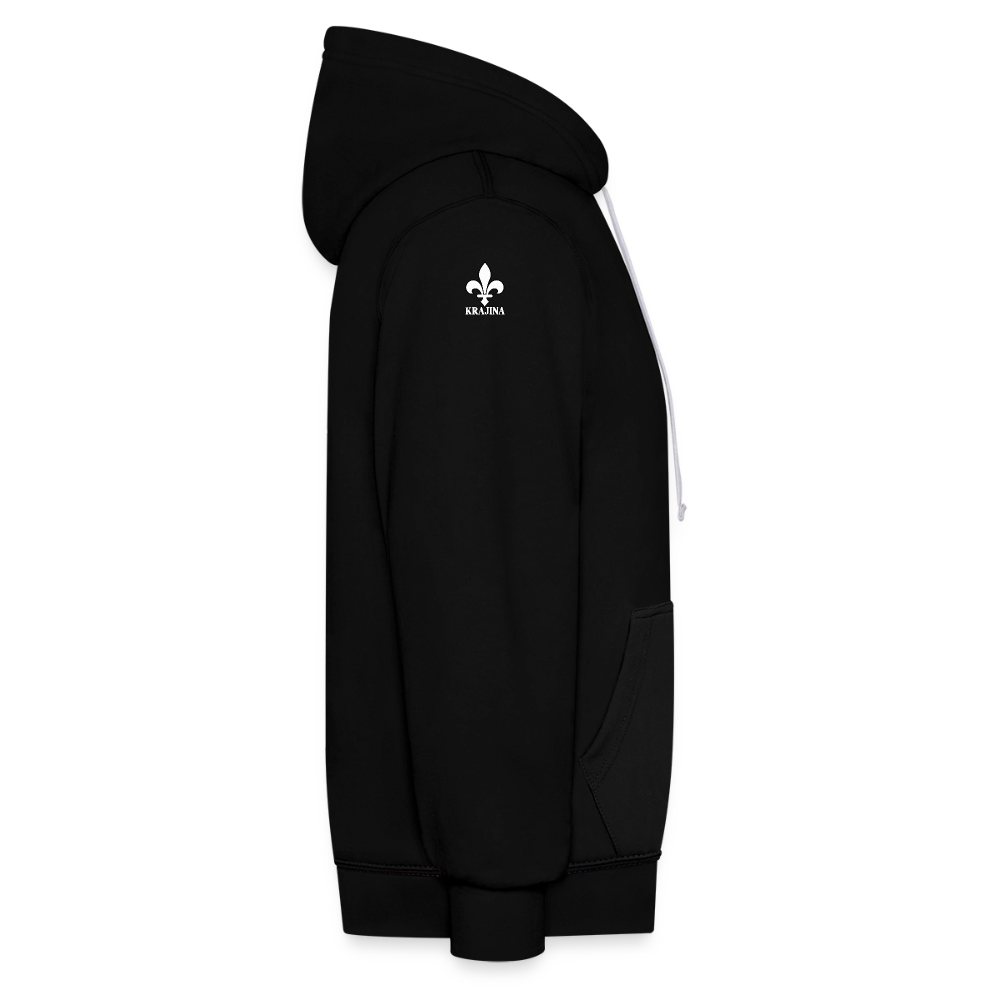 AWDis Just Hoods Kontrast-Hoodie Unisex – KRAJINA mit bosnischen Lilien | Brust- & Schulterprint - Schwarz/Grau meliert
