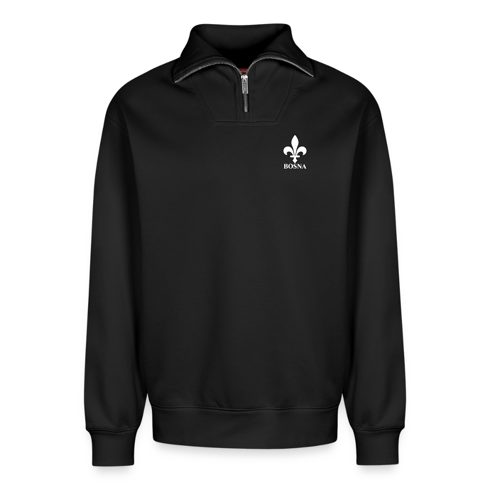 BOSNA Premium Organic Half-Zip Sweatshirt – SPREAD | Lilie auf Brust & Ärmeln - Schwarz
